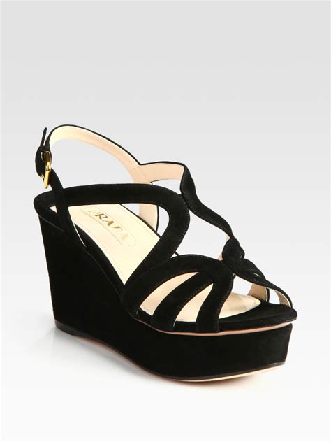 prada suede wedge sandal|prada slide sandals kitten heel.